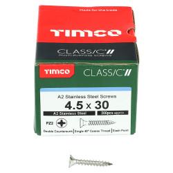 TIMCO Classic Pozi Countersunk Wood Screws - 4.5 x 30mm - A2 Stainless Steel - Pack of 200