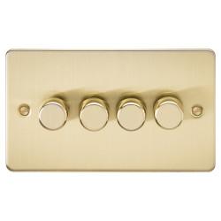 Knightsbridge 5-150W 4 Gang 2 Way Push On/Off Rotary Flat Intelligent LED Dimmer - Brushed Brass