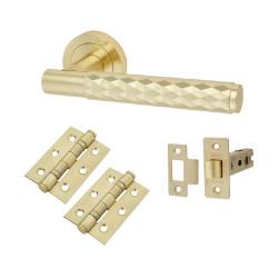 Altro Satin Brass Diamond Latch Door Handles on Rose Pack - Luna Range