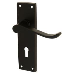 Touchpoint Matt Black Budget Scroll Keyhole Lock Door Handles - Mia Range - 153 x 42mm