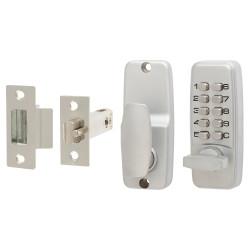 Securefast Mini Digital Push Button Code Lock and Latch - Holdback Option - Satin Chrome