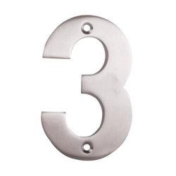 Altro 100mm Screw Fix Door Numeral - 3 - Polished Stainless Steel