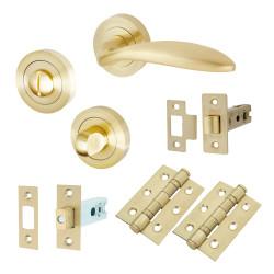 Touchpoint Satin Brass Bathroom Deadbolt Lock Door Handles on Rose Pack - Morgan Range