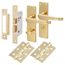 Touchpoint Polished Brass Victorian Straight Bathroom Lock Door Handles Pack