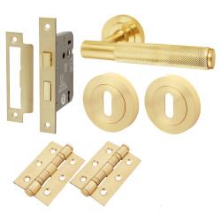 Altro Satin Brass Knurled 3 Lever Sashlock Door Handles Pack - Remi Range