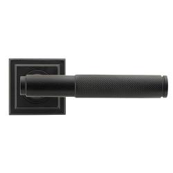 From The Anvil Matt Black Knurled Door Handles on Square Rose - Brompton Range