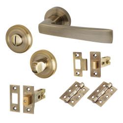 Altro Antique Brass Bathroom Deadbolt Lock Door Handles on Rose Pack - Ivy Range