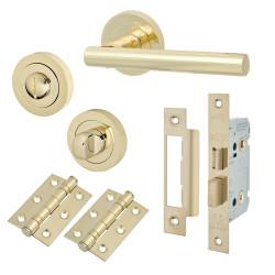 Touchpoint Polished Brass Bathroom Lock Door Handles on Rose Pack - Ella Range