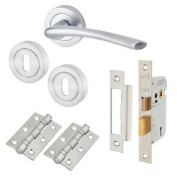 Touchpoint Satin Chrome 3 Lever Sashlock Door Handles on Rose Pack - Rimini Range