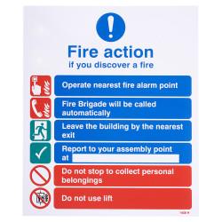 Altro Standard Fire Action Safety Sign - 250 x 300mm - Rigid Plastic