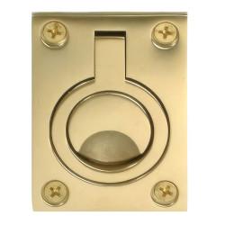 Hampstead Rectangular Flush Ring Cabinet Pull Handle - 62 x 44mm - PVD Brass