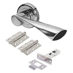Altro Polished Chrome Latch Door Handles on Rose Pack - Knightsbridge Range