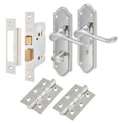 Altro Polished Chrome Scroll Bathroom Lock Door Handles Pack - Ashmead Range