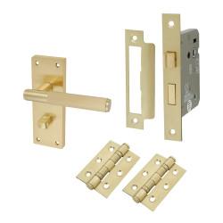 Altro Satin Brass Lines Bathroom Door Handles Pack - Nova Range