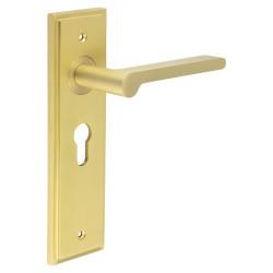 Burlington by Frelan Satin Brass Fire Rated Euro Lock Door Handles - Fitzrovia - 200 x 55mm