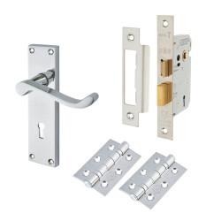 Touchpoint Polished Chrome Budget Scroll 3 Lever Sashlock Door Handles Pack - Mia Range