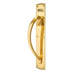Carlisle Brass Polished Brass Offset Door Pull Handle on Plate - PULL - Screw Fix - 450 x 75mm - LH