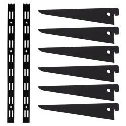 Altro Twin Slot Shelving Kit - 2 x 1000mm Shelf Wall Uprights & 6 x 170mm Shelf Brackets - Black