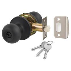 Touchpoint Matt Black Bala Hotel Entrance Mortice Door Knobset - 65mm Rose Diameter