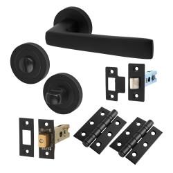 Altro Matt Black Bathroom Deadbolt Lock Door Handles on Rose Pack - Ivy Range