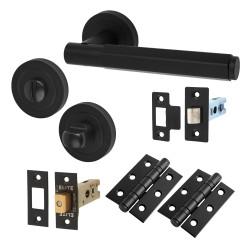 Altro Matt Black Hexagonal Bathroom Deadbolt Lock Door Handles on Rose Pack - Juno Range