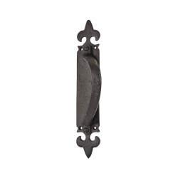 Olde Forge Black Iron Fleur de Lys Offset Door Pull Handle on Plate - Screw Fix - 260 x 45mm - RH