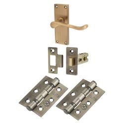 Touchpoint Antique Brass Victorian Scroll Latch Door Handles Pack - Short Plate
