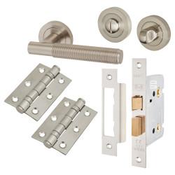 Altro Satin Nickel Reeded Bathroom Lock Door Handles Pack - Lily Range