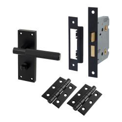 Altro Matt Black Knurled Bathroom Lock Door Handles Pack - Remi Range