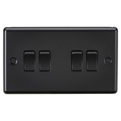 Knightsbridge 10AX 4 Gang 2 Way Round Edge Light Switch - Matt Black