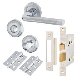 Altro Polished/Satin Chrome Bathroom Lock Door Handles on Rose Pack - Belmonte Range