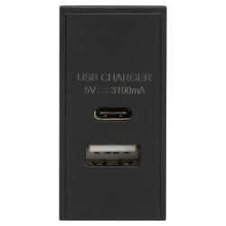 Knightsbridge Type A/C USB Charger Euro Module - 3.1A - Black