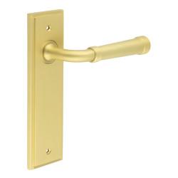 Burlington by Frelan Satin Brass Fire Rated Latch Door Handles - Highgate - 200 x 55mm