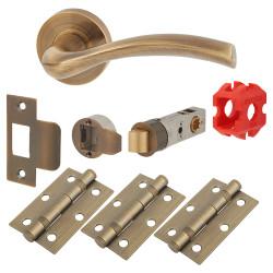 Jigtech Antique Brass Latch Door Handles on Rose Pack - Passage - Solar Range