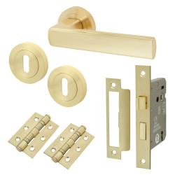 Altro Satin Brass 3 Lever Sashlock Door Handles on Rose Pack - Zara Range