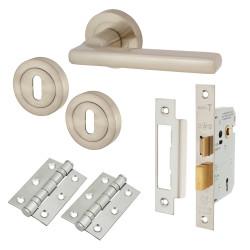 Touchpoint Satin Nickel 3 Lever Sashlock Door Handles on Rose Pack - Sophia Range