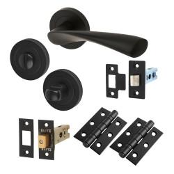 Touchpoint Matt Black Bathroom Deadbolt Lock Door Handles on Rose Pack - Ariel Range