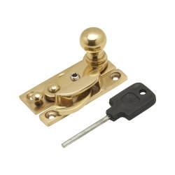 Altro Narrow Keep Locking Hook Claw Sash Window Fastener with Knob - 63 x 20mm - Polished Brass