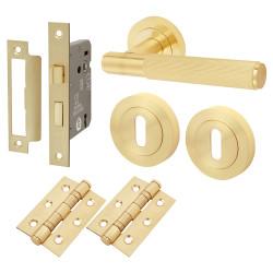 Altro Satin Brass Lines 3 Lever Sashlock Door Handles Pack - Nova Range